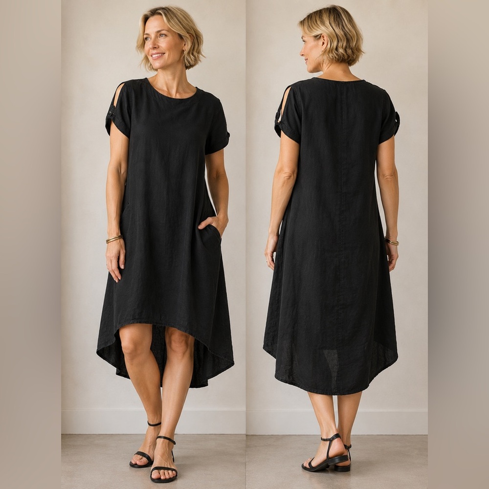 Toit Volant Black Minimalist Cotton Linen Shift Dress‎ Small USA made
